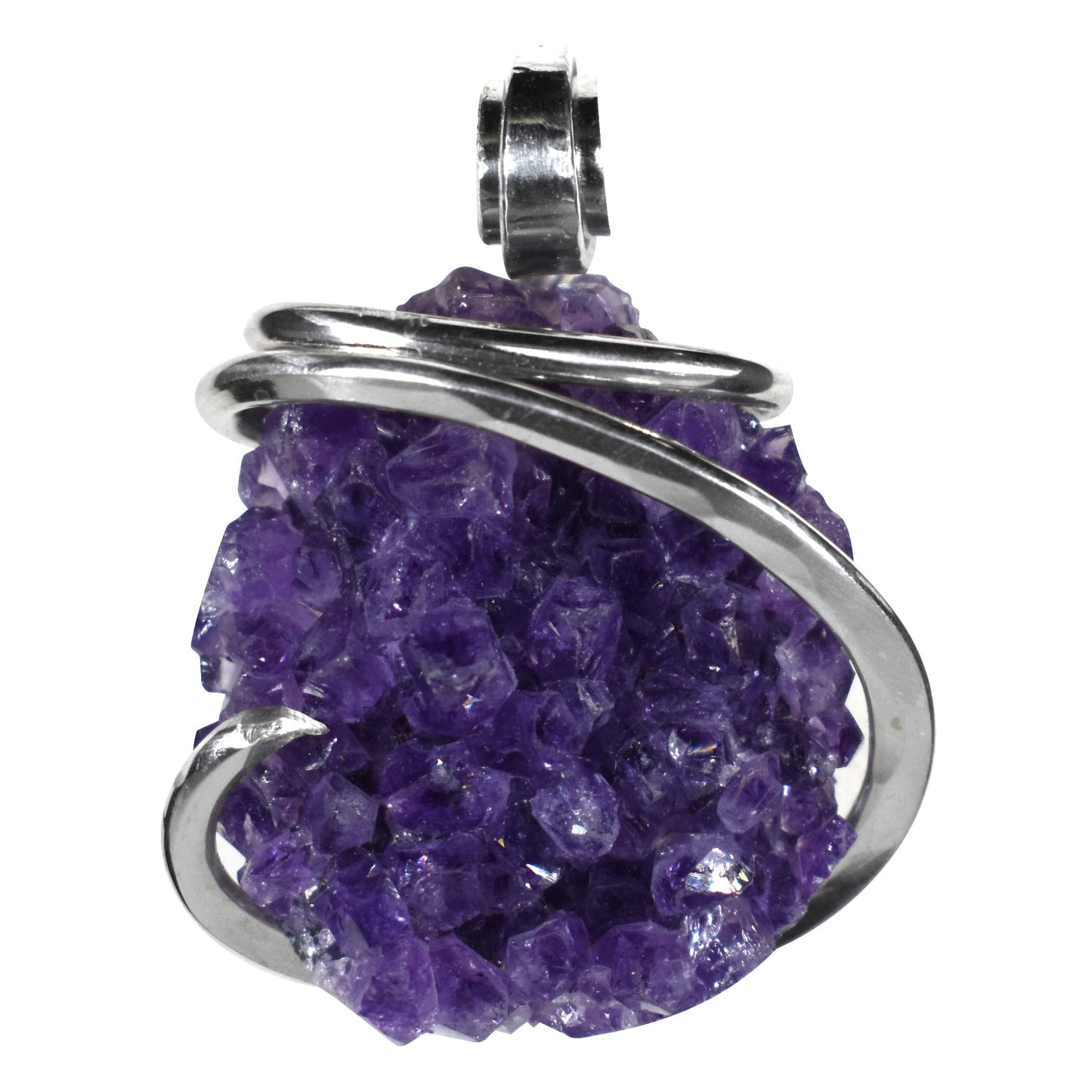 Amethyst Drusy Handmade Crystal Pendant Wrapped in Silver