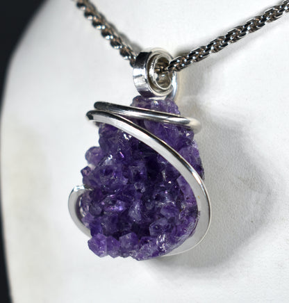 Amethyst Drusy Handmade Crystal Pendant Wrapped in Silver