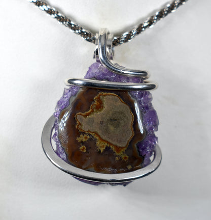 Amethyst Drusy Handmade Crystal Pendant Wrapped in Silver