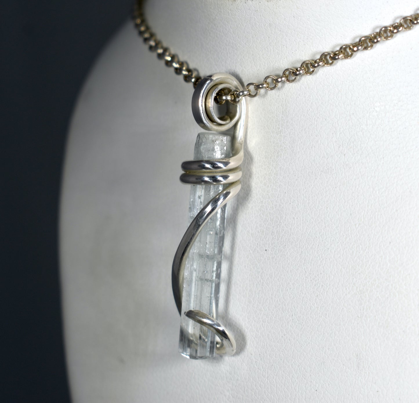 Aquamarine Handmade Crystal Pendant Wrapped in Silver