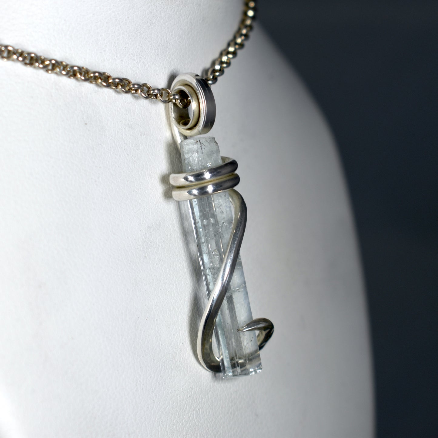 Aquamarine Handmade Crystal Pendant Wrapped in Silver